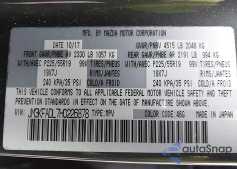 2017 Mazda Cx-5 Grand Touring z USA, uszkodzony, nr VIN JM3KFADL7H0226878